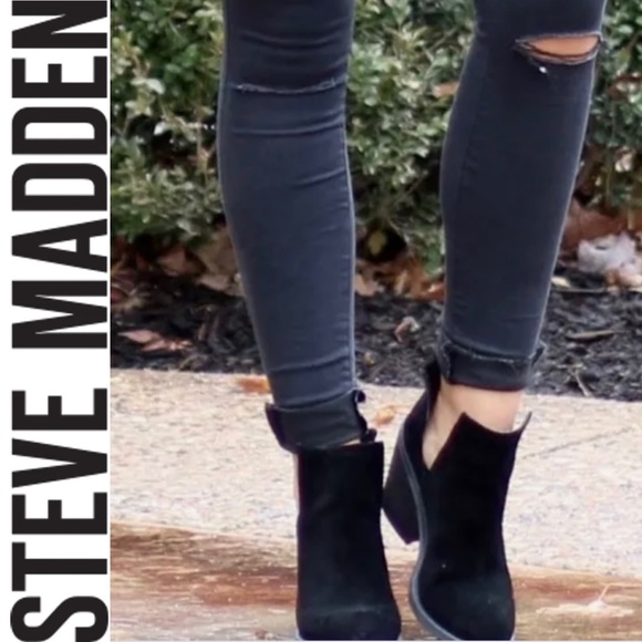 NIB $129R. Steve Madden Sharini Black Suede Bootie. Size 9 - Picture 1 of 15